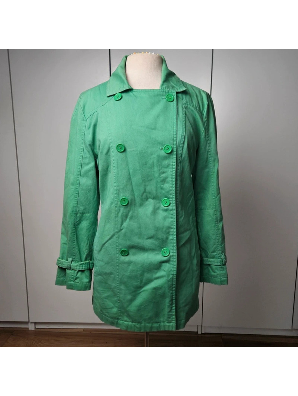 Green Cotton double breasted light fall jacket